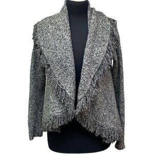 Cache Fringed Shawl Collar Sweater